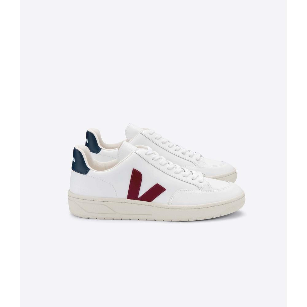 White/Red Men\'s Veja V-12 LEATHER Sneakers | AU 341PJJ